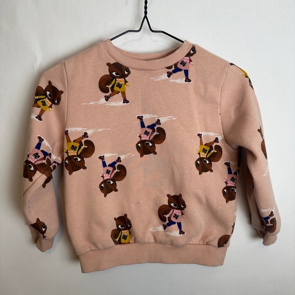 H&M Kids Crew Neck Powder Pink Printed (Squirrels) Sweatshirt | Size 5 -6 Y - Picture 2 of 9